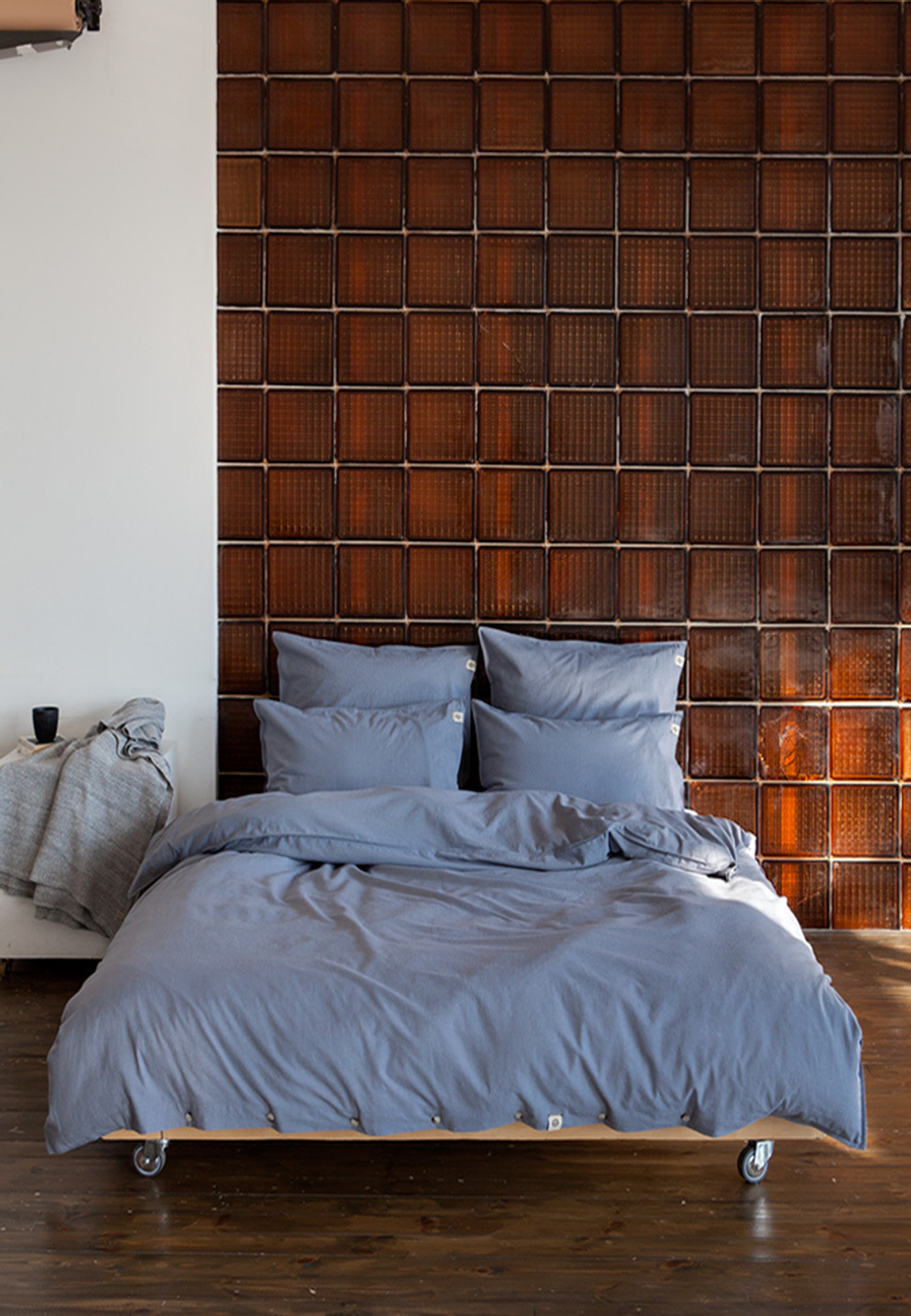 Постельное белье семейное Luxberry коллекция Лен и Хлопок голубое