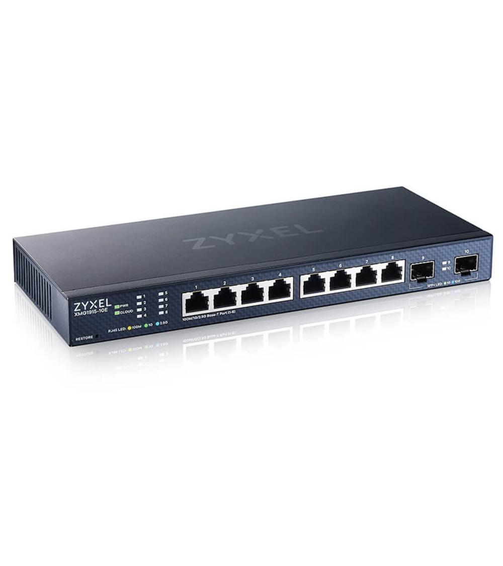 Мультигигабитный Smart L3 Lite коммутатор Zyxel NebulaFlex XMG1915-10E, 8xRJ-45: 1/2.5G, 2xSFP+, бесшумный (без вентилятора)