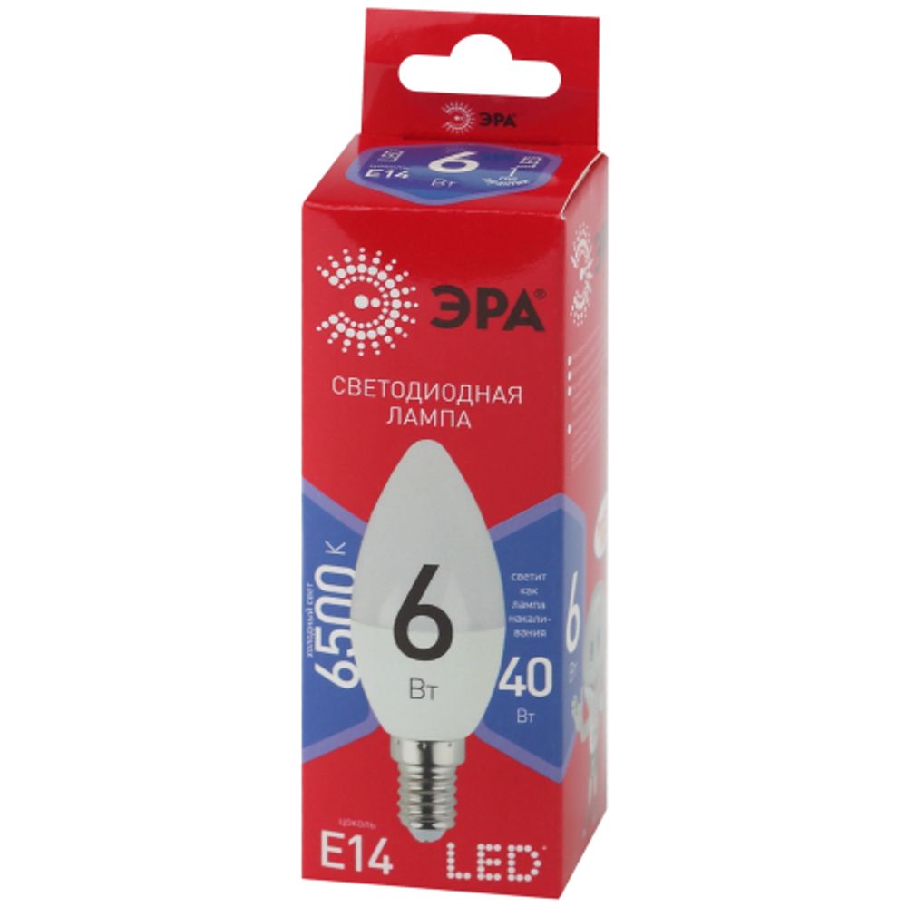 Лампа светодиодная ЭРА RED LINE LED B35-6W-865-E14 R 6Вт свеча холодный дневной свет Е14