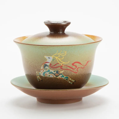 268103.3 Гайвань ОБЖИГ В ПЕЧИ "Лесной олень" имит.обжига h=8.5см,d=10см, 180мл, керамика корич-голуб