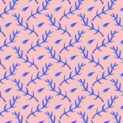 Купить ткань с простым акварельным принтом Синии веточки и листики. Twig and leaves fabric print