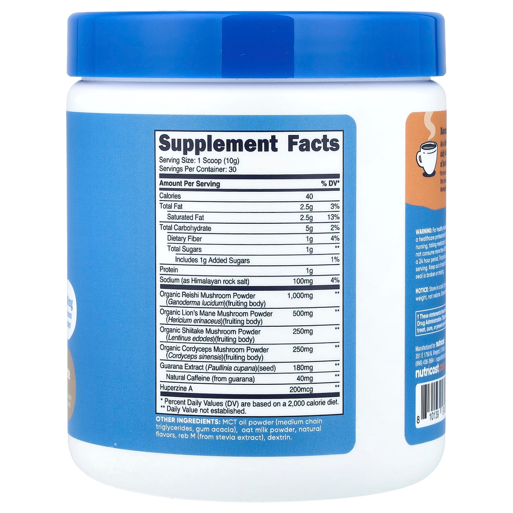 Nutricost, NutriZen™, Focus, адаптогенный грибной напиток, со вкусом кофе латте, 288 г (10,3 унции)