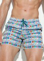 Мужские пляжные шорты с принтом в виде цветных бутылочек (Размер: XL) (Цвет: белый)