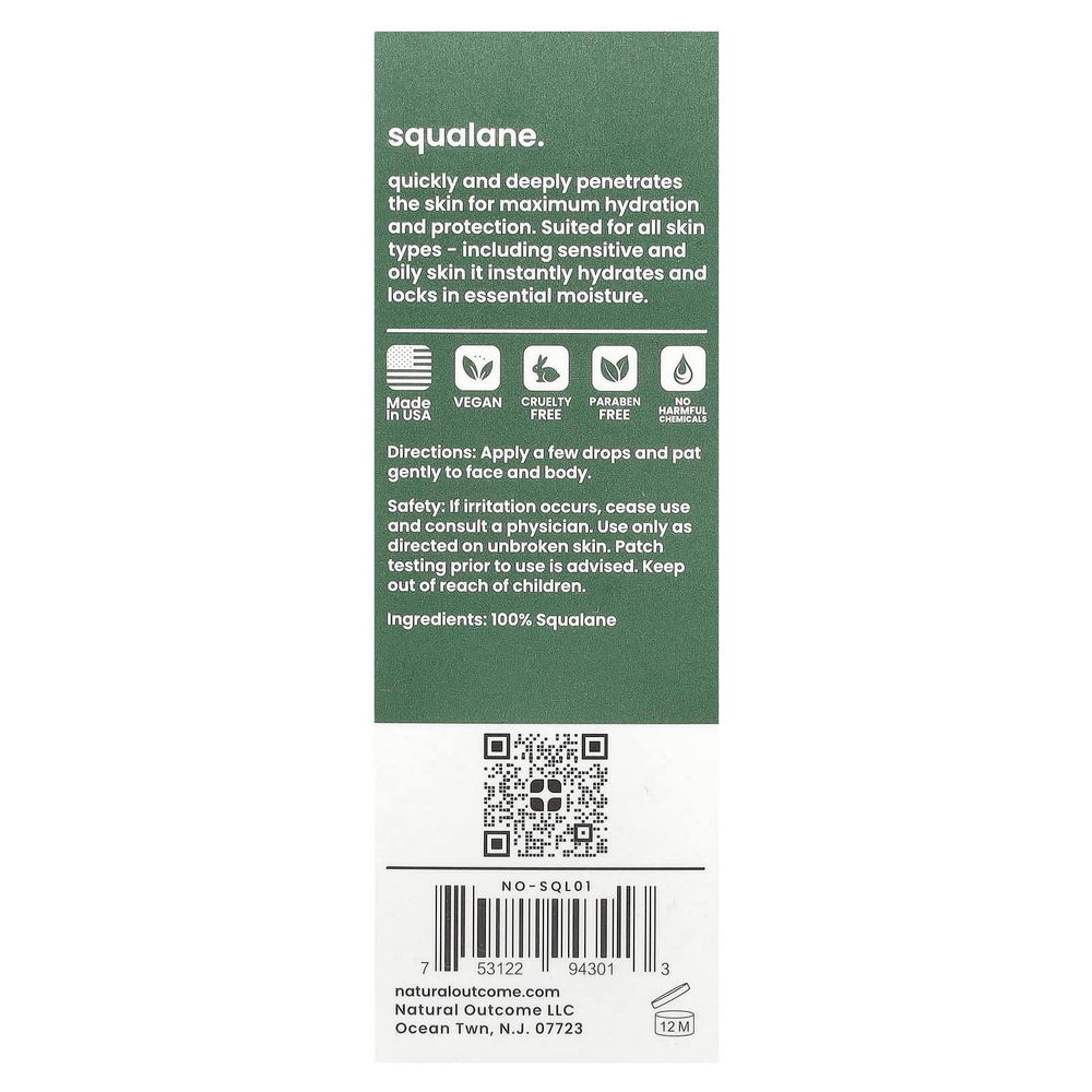 Natural Outcome, Сквалан, увлажняющее масло для лица и тела, без отдушек, 30 мл (1 унция)