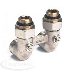 Блок шаровых кранов с соед ниппелем 1/2*3/4 угл Rehau