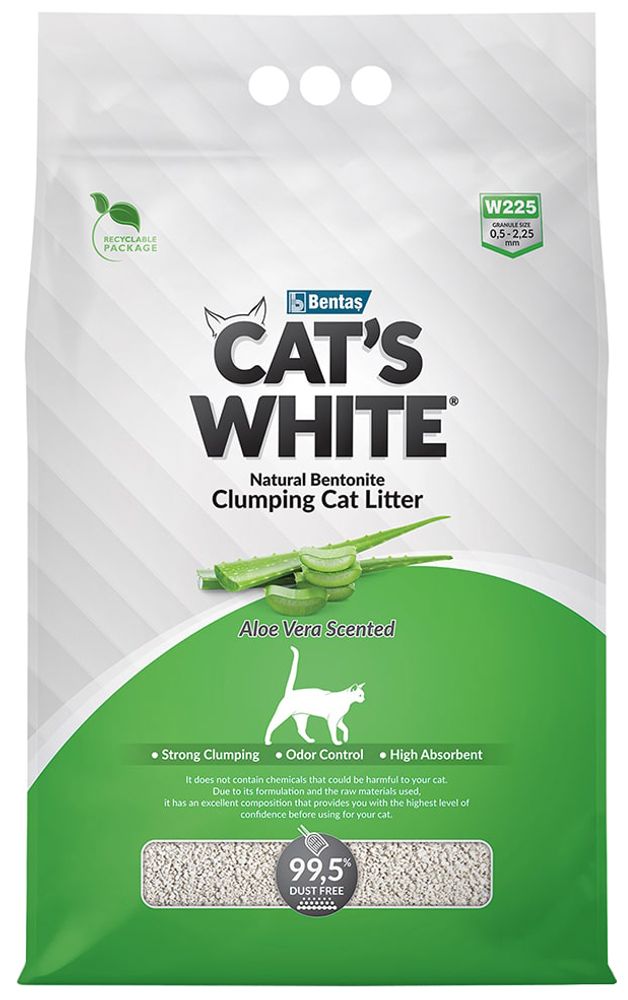 Наполнитель для туалета Cat&#39;s White 10л Natural Aloe Vera для кошек, комкующийся, с ароматом алоэ вера