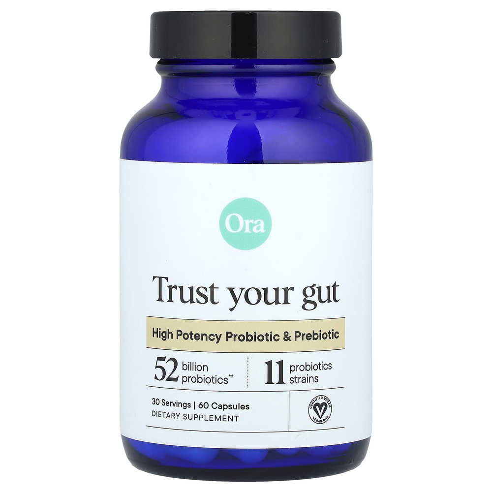 Ora, Trust Your Gut, высокоэффективный пробиотик и пребиотик, 60 капсул