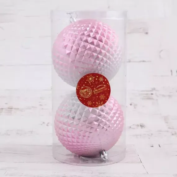 Набор шаров пластик Рельеф 10 см., 2 шт., розовый, Зимнее Волшебство (3276625)