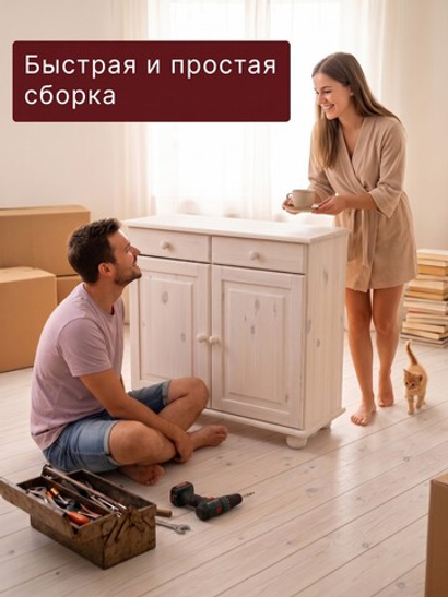 Тумба Лена двухдверная (буфет для кухни напольный), белый