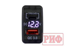 Розетка USB Type C, QC 3.0 с вольтметром для Toyota 40x20
