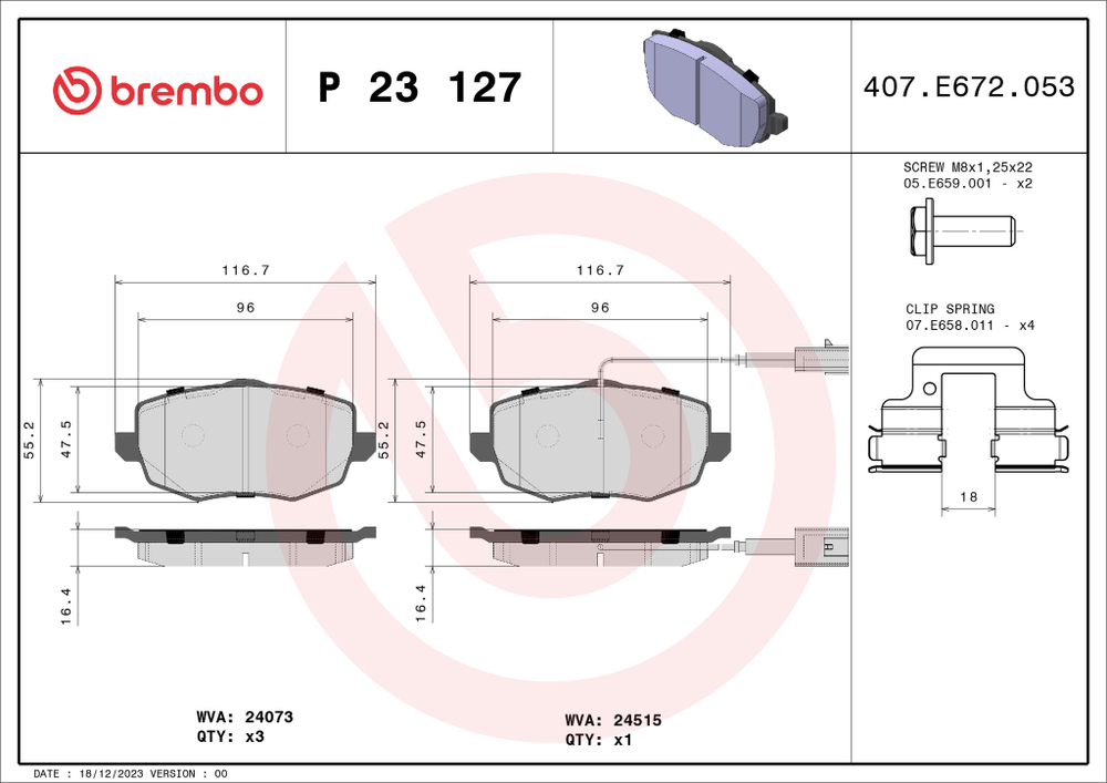 BREMBO - P23127-BRB - Brake Pad Set, disc brake