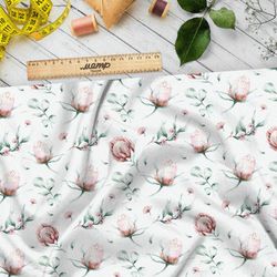 Ткань барби клевер с листьями акварельный