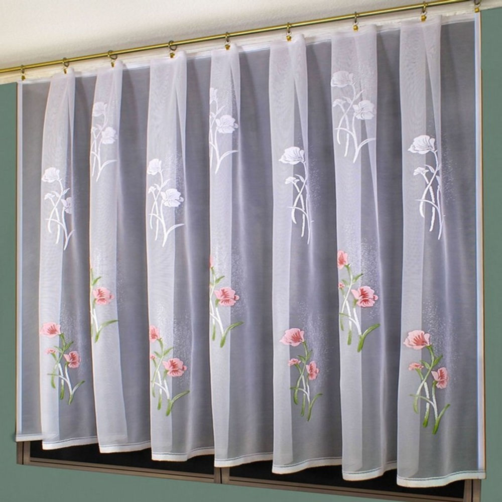 Занавеска "Ф. РОЗОВЫЕ РОЗЫ", цвет белый с ярким рисунком, Польша.