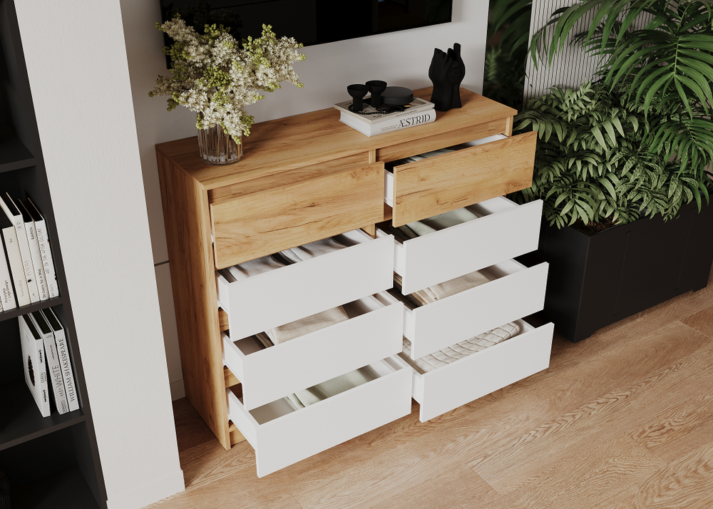 БОСТОН ЛАЙТ Комод КМ-002 Корпус - Дуб Крафт золотой К003  Фасад ЛДСП - Белый (Гладкий)