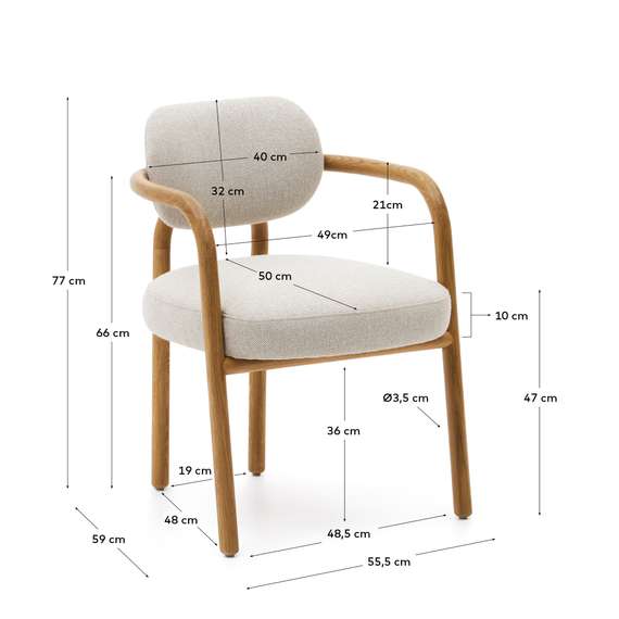 Стул Melqui из массива дуба с бежевой обивкой