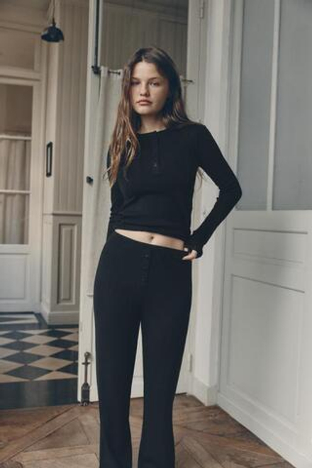 ZARA ТРИКОТАЖНЫЕ БРЮКИ С ПУГОВИЦАМИ, ЧЕРНЫЙ