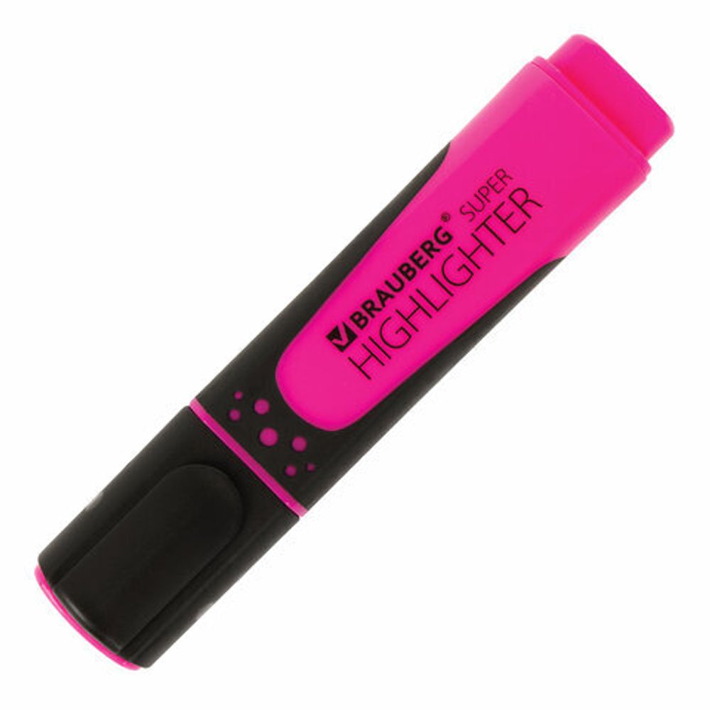 Текстовыделитель BRAUBERG "SUPER", РОЗОВЫЙ, прорезиненный корпус, линия 1-5 мм, 151740