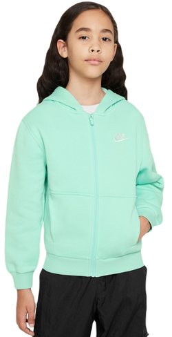 Кофта для девочки теннисная  Nike Club Fleece Full-Zip Hoodie - emerald rise/white