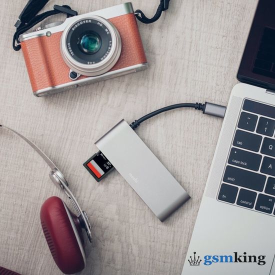 Moshi USB-C Multimedia Adapter (USB-C PD port to 2 x USB 3.0 + HDMI + SDHC/XC card slot) Gray 99MO084213