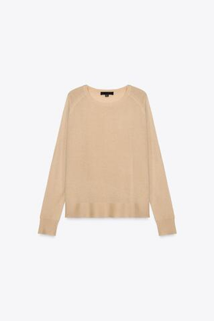 ZARA БАЗОВЫЙ ДЖЕМПЕР ИЗ ТОНКОГО ТРИКОТАЖА, ПЕСОЧНЫЙ