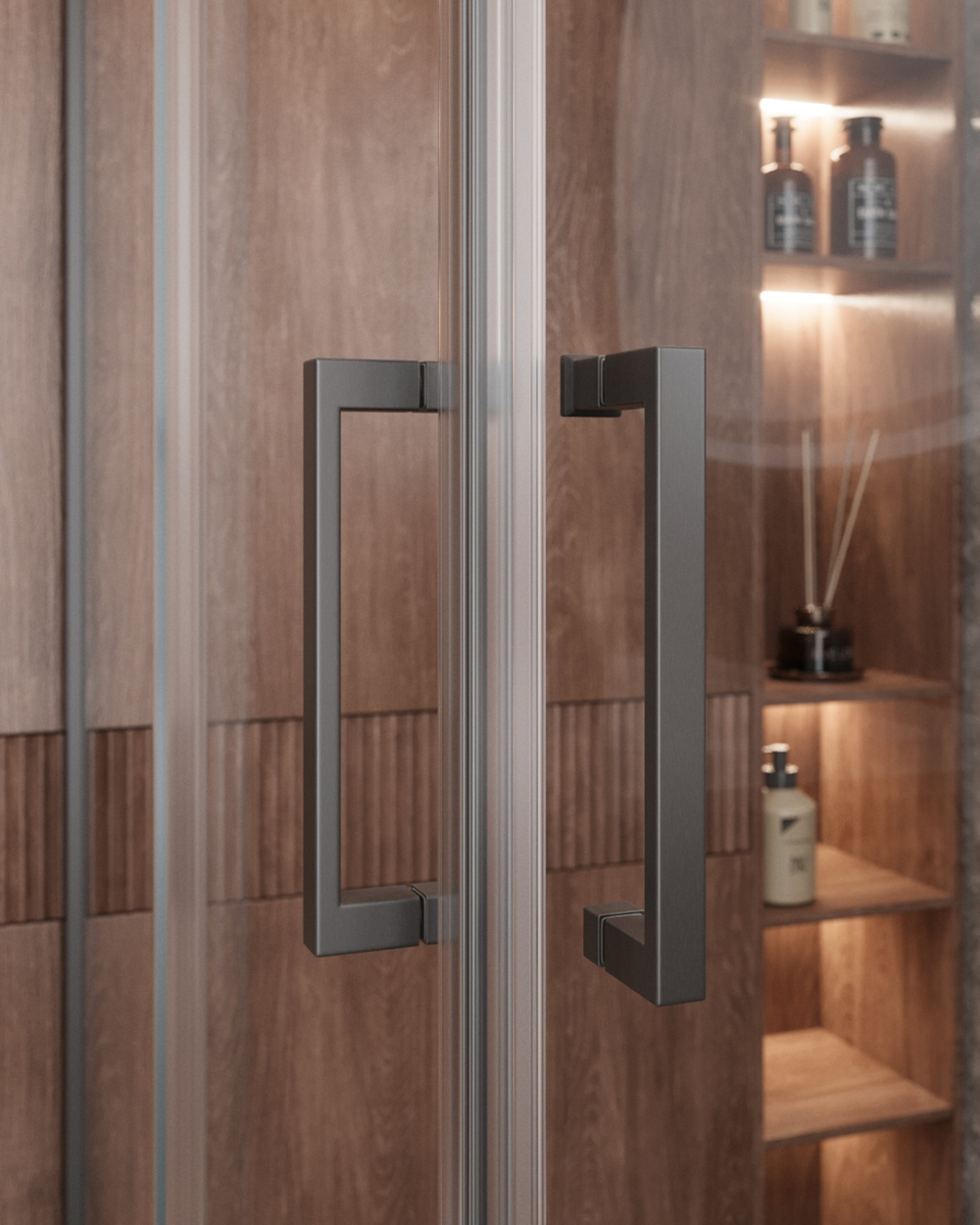 Душевой уголок Cezares MOLVENO-A-22-100+30-C-GM-IV, 130х130х195, профиль оружейная сталь, прозрачное стекло