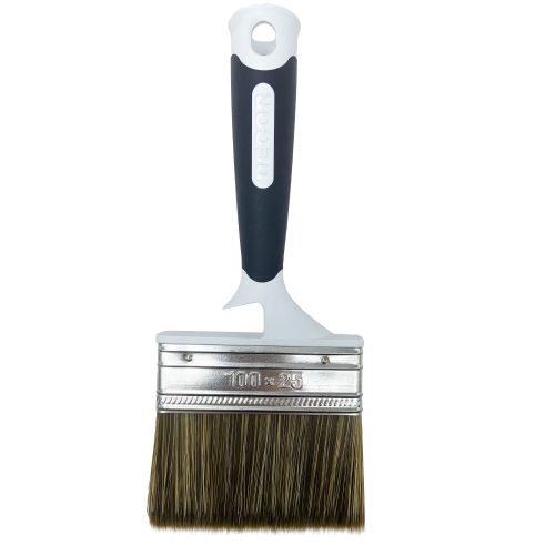 Кисть плоская  Для финишных работ 100мм*25мм   тёмный, синтет. ворс, 2К ручка/830-105