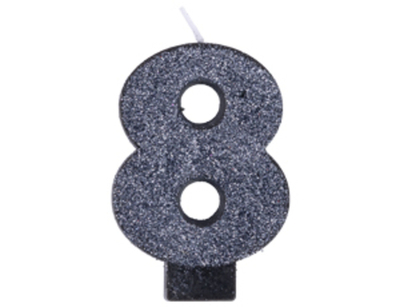 Свеча -цифра 8 Черная глиттер 8см