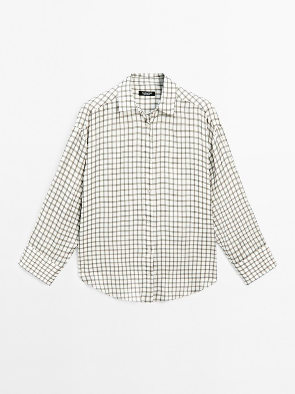 Massimo Dutti Струящаяся рубашка в клетку, жемчужно-серый