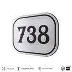 Номерок на дверь квартиры 738, для кабинета, офиса, шильдик 9 х 7 см, серебристый, Айдентика Технолоджи