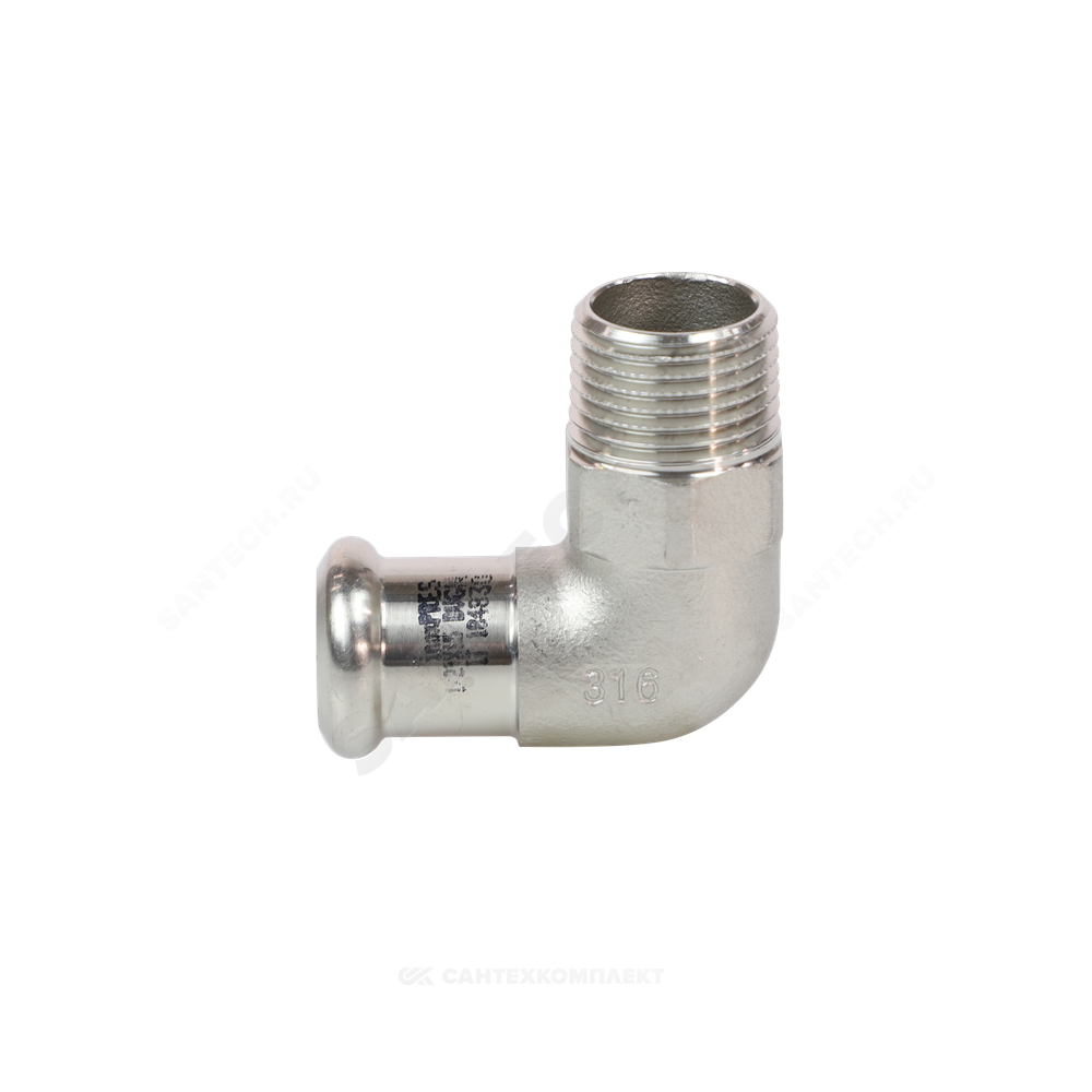 Угольник сталь нерж AISI 316L 90гр Дн 18х1/2" Ру16 пресс/НР Inoxpres RM 197102018