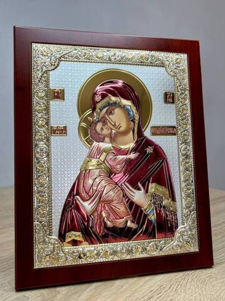 Владимирская БМ, икона прямоугольная с рамкой, красное дерево, эмаль 185х235