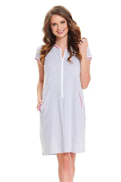 Женская сорочка на молнии с короткими рукавами (Размер: S) (Цвет: светло-серый)