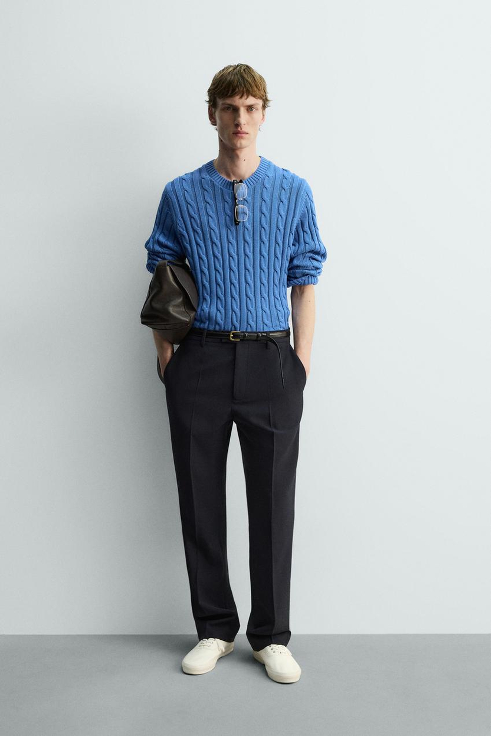 ZARA СВИТЕР С УЗОРОМ «КОСЫ», СИНИЙ