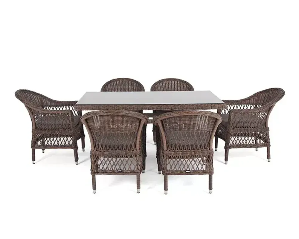 "Амароне" обеденная группа из искусственного ротанга на 6 персон, цвет коричневый