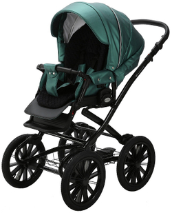 Детская коляска Adamex Chantal Retro Deluxe 2 в 1 C105A (ИЗУМРДНАЯ 100% КОЖА-ХРОМ МОЛНИИ)