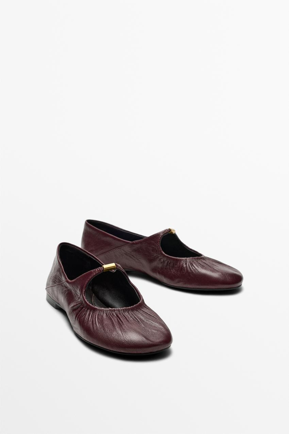 Massimo Dutti Балетки из мягкой кожи, бургунди