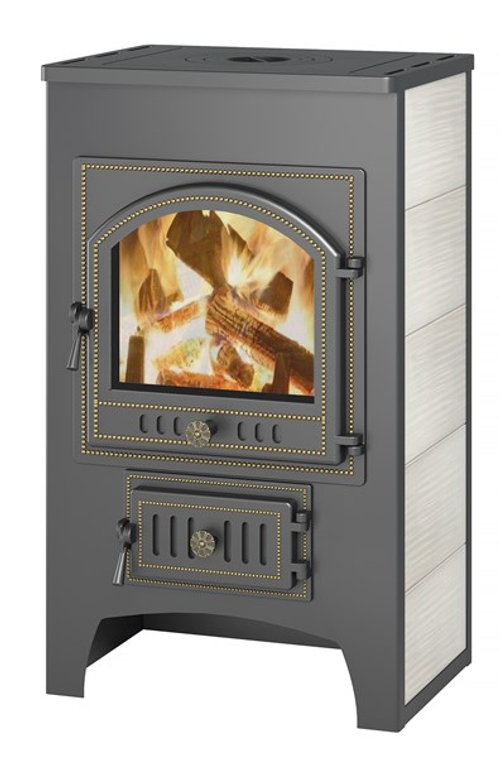 Печь-Камин ВЕЗУВИЙ ПК-01 (205) с плитой беж. 12 кВт (200 м3) Ø 150 мм