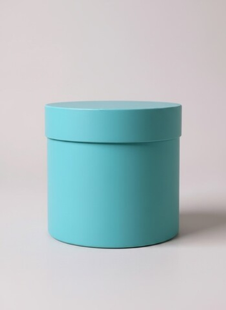 Плотная шляпная коробка с крышкой без лент. Цвет; Морская волна.