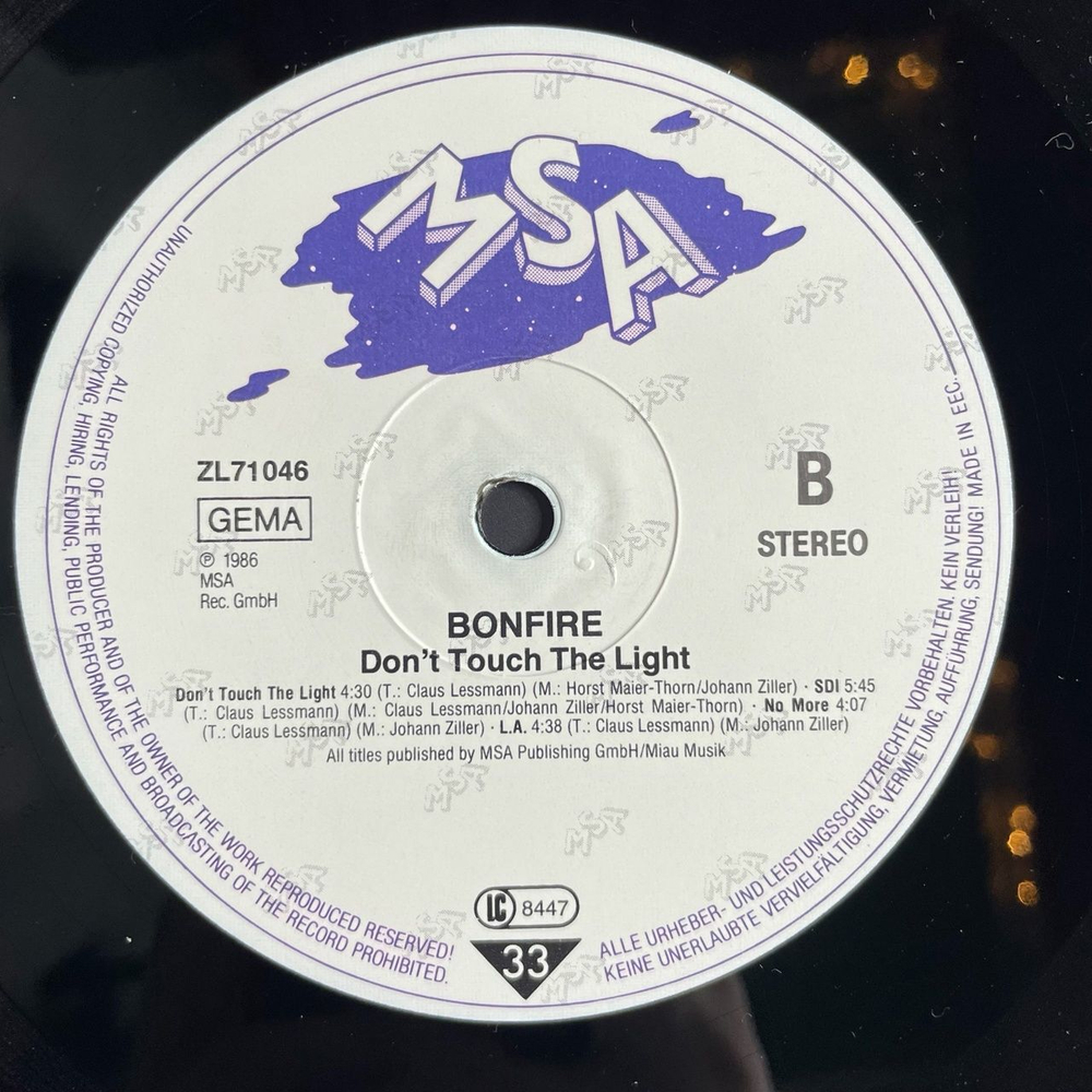 Винтажная виниловая пластинка LP Bonfire Dont Touch The Light (Germany 1986)