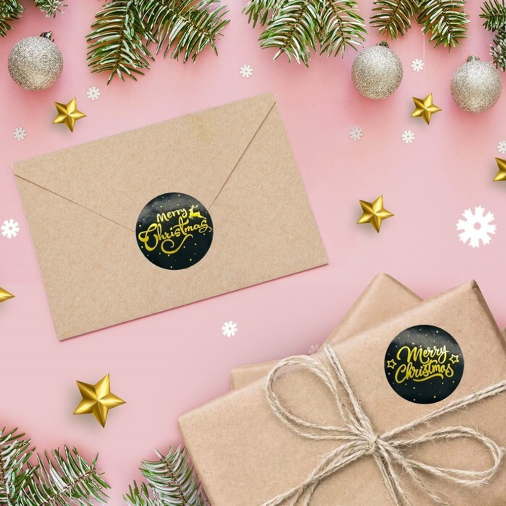 Наклейки в рулоне "С Рождеством!", 500 шт, 2,5 х 2,5 см