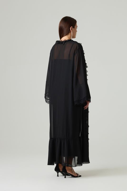 Накидка из шифона с кружевом, черный