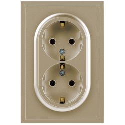 Розетка ЭРА Galaxy 15-2105-04 с заземлением двойная 2X2P+E Schuko со шторками IP20 16А-250В шампань | Эра Galaxy