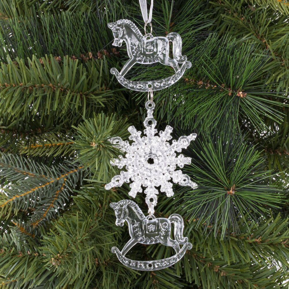 GAEM Украшение новогоднеe подвеска"Снежинка с лошадками", L6,5 W0,5 H18 см