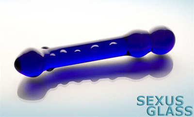 Двойной стеклянный фаллос синего цвета