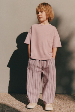 ZARA ФУТБОЛКА В СТИЛЕ РУСТИК С КАРМАНОМ — TIMELESZ, РОЗОВЫЙ/ЛИЛОВЫЙ