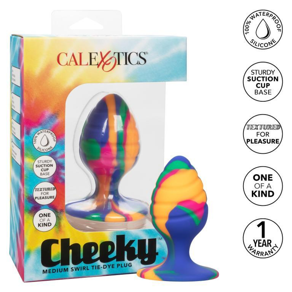 Яркая анальная пробка Cheeky Medium Swirl Tie-Dye Plug - 7,5 см. (Цвет: разноцветный)