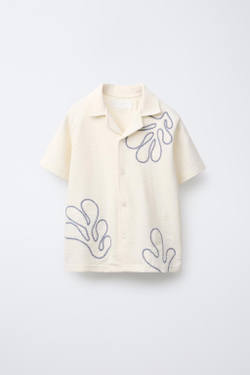 ZARA ТРИКОТАЖНАЯ РУБАШКА С УЗОРОМ «ЛИСТЬЯ», ЭКРЮ