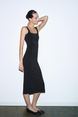 ZARA ПРИТАЛЕННОЕ ПЛАТЬЕ МИДИ, ЧЕРНЫЙ