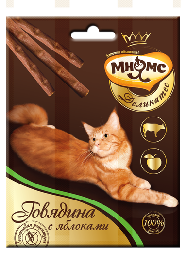 Мнямс Деликатес лакомые палочки для кошек с говядиной и яблоком 9 см