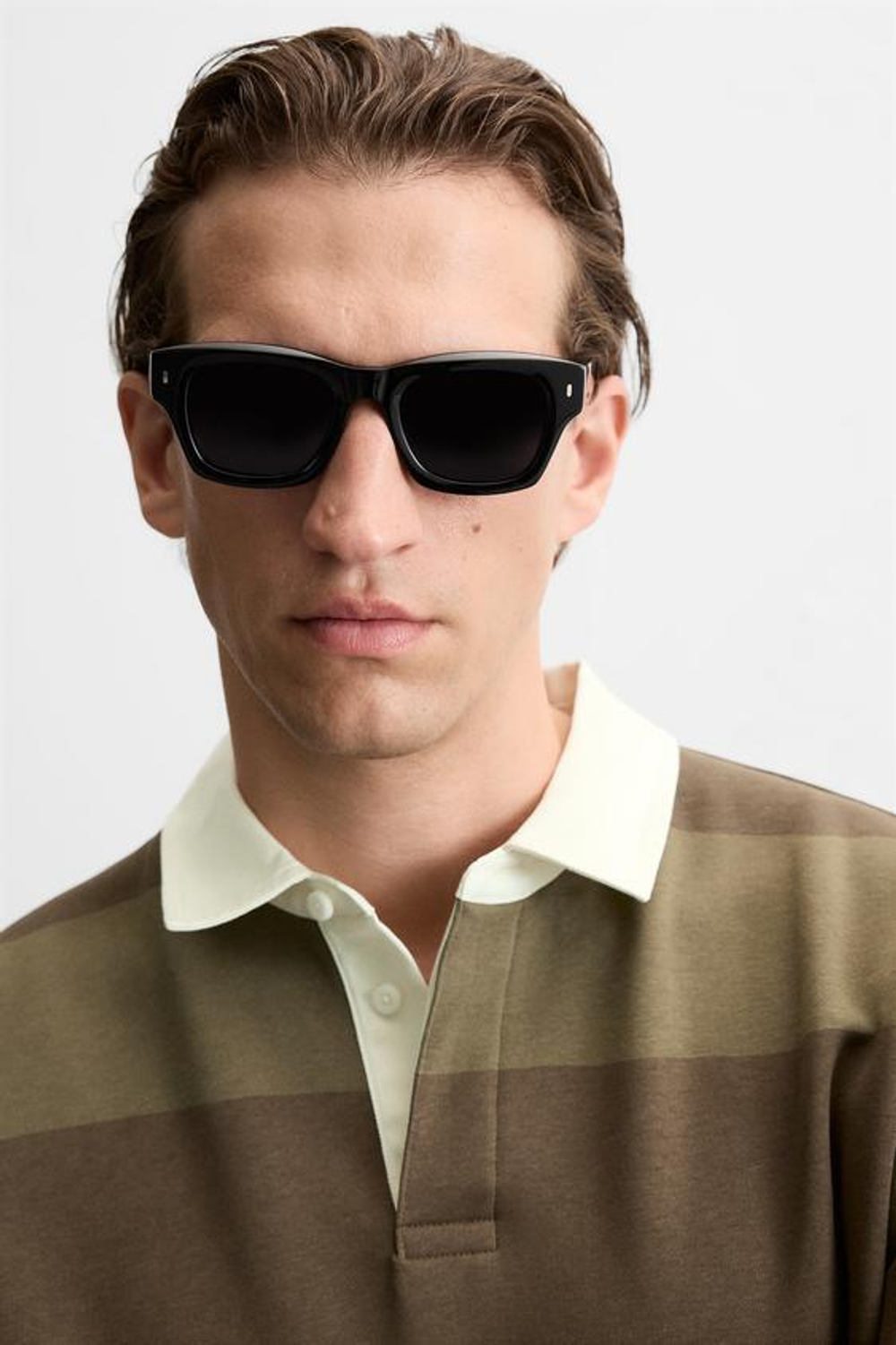 ZARA РУБАШКА ПОЛО С КОНТРАСТНЫМ ВОРОТНИКОМ, КОРИЧНЕВЫЙ/ЗЕЛЕНЫЙ